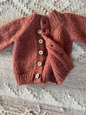 Rylee + Cru Brick Red Button-Front Knit Cardigan